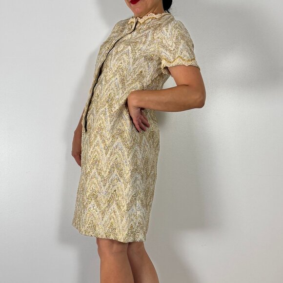 Vintage 60's Gold & Silver Mod Dress - Size M - Picture 8 of 12
